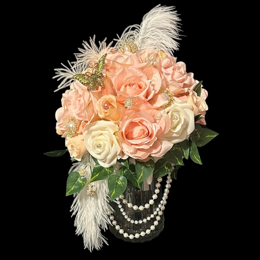 Bridal Bouquet Flowers Floral Rose Pearls Rhinestone Brooch Bride Wedding NEW